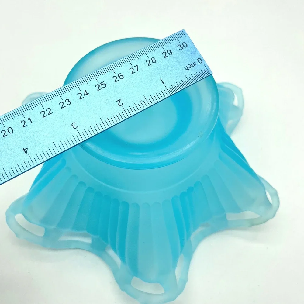 Vintage Westmoreland Frosted‎ Blue Glass Candy Dish Ruffled Edge Pedestal Bowl